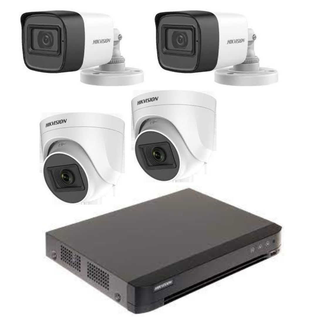 (image for) Hikvision CCTV 4-Channel Set – 2x DS-2CE76D0T-EXIPF (Indoor) + 2x DS-2CE16D0T-EXIF (Outdoor) Cameras with DS-7204HQHI-K1/E DVR